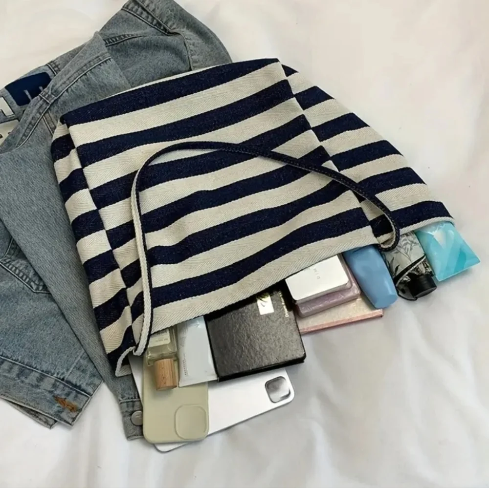 NEW!  Striped Large Tote Bag – Casual & Chic Shoulder Bag